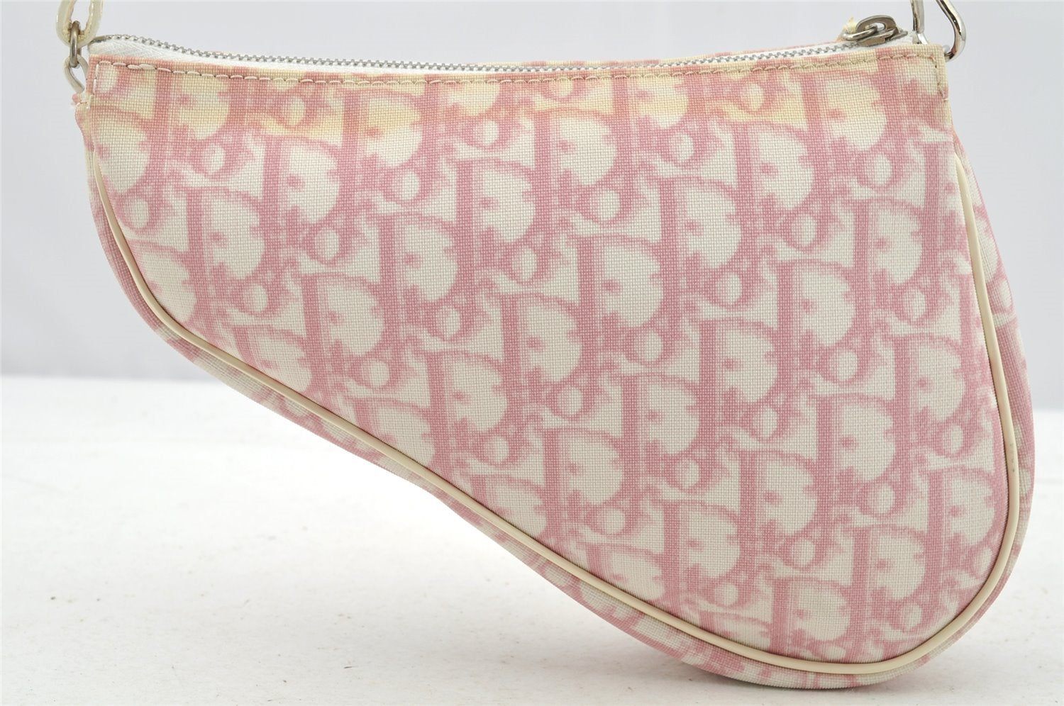 Authentic Christian Dior Trotter Saddle Shoulder Hand Bag PVC Enamel Pink 3949I