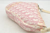 Authentic Christian Dior Trotter Saddle Shoulder Hand Bag PVC Enamel Pink 3949I