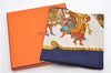 Authentic HERMES Carre 90 Scarf "LES FETES DU ROI SOLEIL" Silk Navy Box 3958D