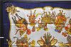 Authentic HERMES Carre 90 Scarf "LES FETES DU ROI SOLEIL" Silk Navy Box 3958D