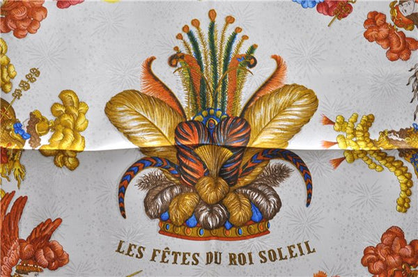 Authentic HERMES Carre 90 Scarf "LES FETES DU ROI SOLEIL" Silk Navy Box 3958D