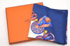 Authentic HERMES Carre 90 Scarf "LES RUBANS DU CHEVAL" Silk Blue Box 3959D