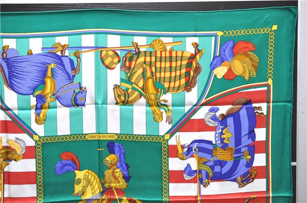 Authentic HERMES Carre 90 Scarf "CHOCS EN PLUMES" Silk Green Box 3960D