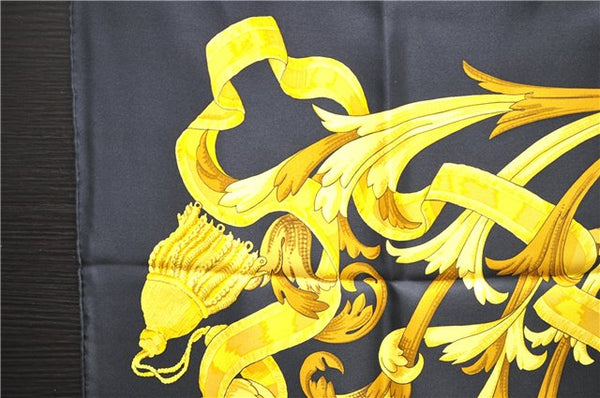 Authentic HERMES Carre 90 Scarf "LE MORS A LA CONETABLE" Silk Black 3961D