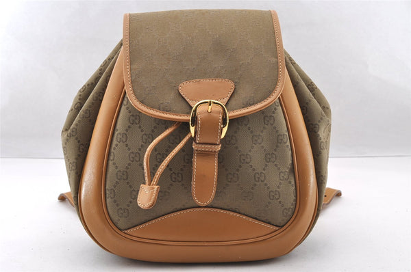 Authentic GUCCI Drawstring Backpack GG Canvas Leather Brown Junk 3961I