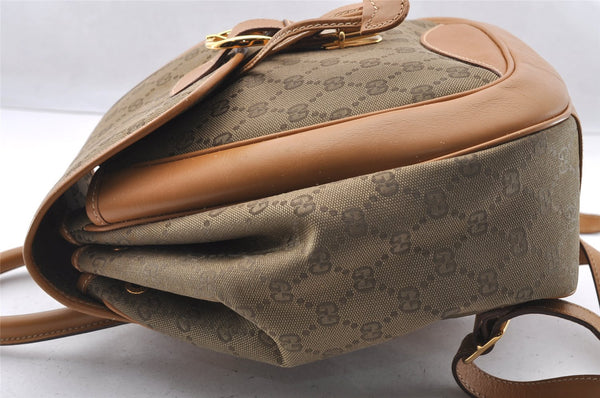 Authentic GUCCI Drawstring Backpack GG Canvas Leather Brown Junk 3961I