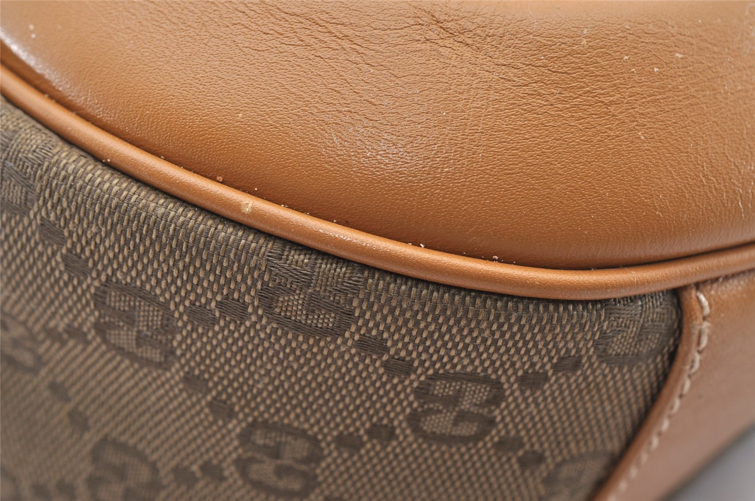 Authentic GUCCI Drawstring Backpack GG Canvas Leather Brown Junk 3961I