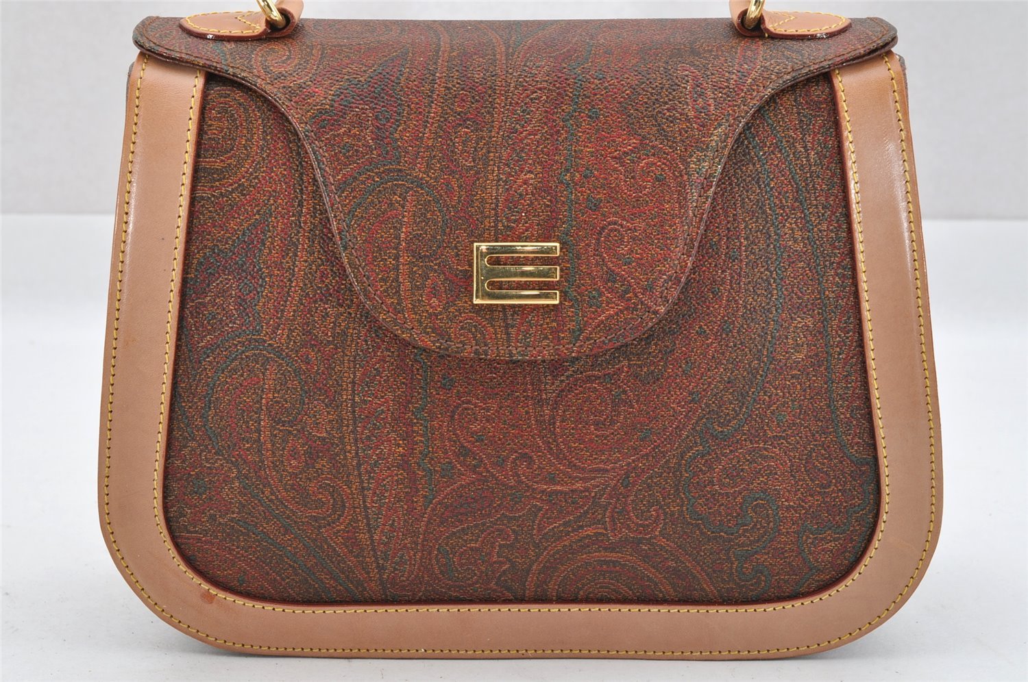 Authentic ETRO Paisley 2Way Shoulder Hand Bag PVC Leather Bordeaux Junk 3964I