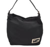 Authentic FENDI Vintage Shoulder Hand Bag Purse Jersey Leather Black 3966I