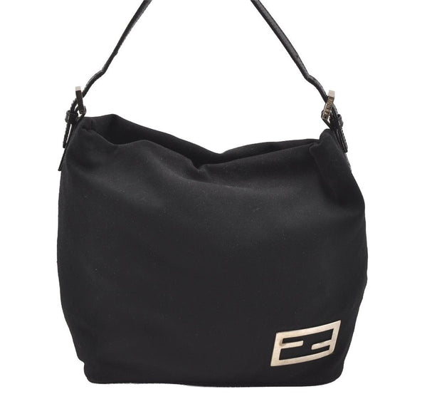 Authentic FENDI Vintage Shoulder Hand Bag Purse Jersey Leather Black 3966I