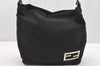 Authentic FENDI Vintage Shoulder Hand Bag Purse Jersey Leather Black 3966I
