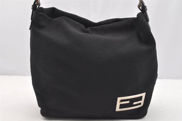 Authentic FENDI Vintage Shoulder Hand Bag Purse Jersey Leather Black 3966I
