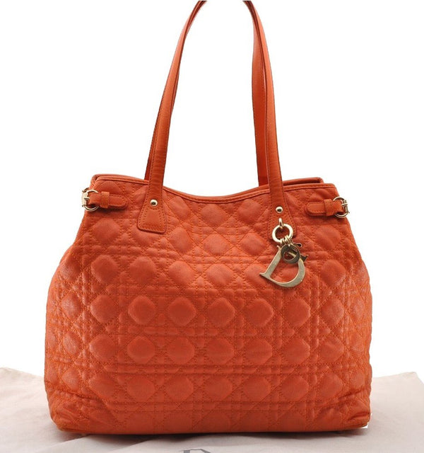 Authentic Christian Dior Panarea Cannage Tote Bag PVC Leather Orange CD 3967I