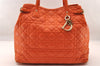 Authentic Christian Dior Panarea Cannage Tote Bag PVC Leather Orange CD 3967I