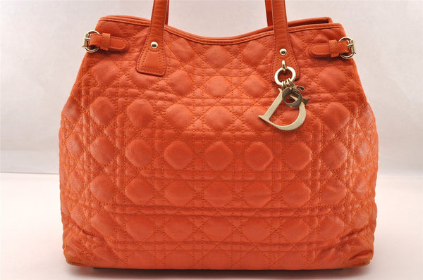 Authentic Christian Dior Panarea Cannage Tote Bag PVC Leather Orange CD 3967I