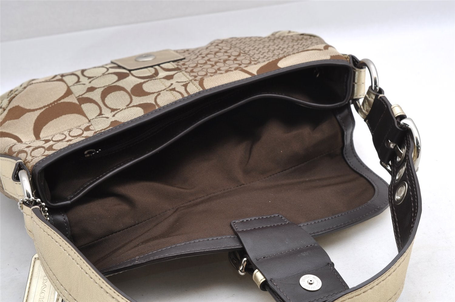 Authentic COACH Signature Shoulder Hand Bag Canvas Leather F12316 Brown 3969I