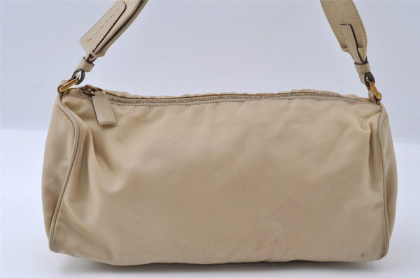 Authentic PRADA Nylon Tessuto Saffiano Leather Shoulder Hand Bag Beige 3971I