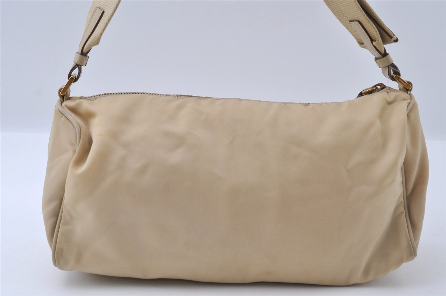 Authentic PRADA Nylon Tessuto Saffiano Leather Shoulder Hand Bag Beige 3971I