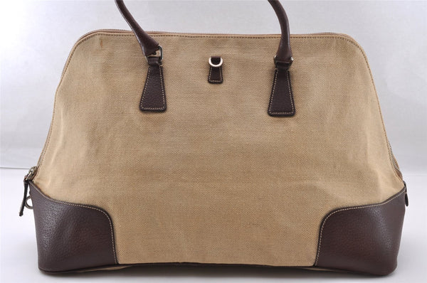 Authentic PRADA Vintage Canvas Leather Tote Hand Bag Beige 3973I