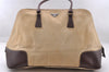 Authentic PRADA Vintage Canvas Leather Tote Hand Bag Beige 3973I