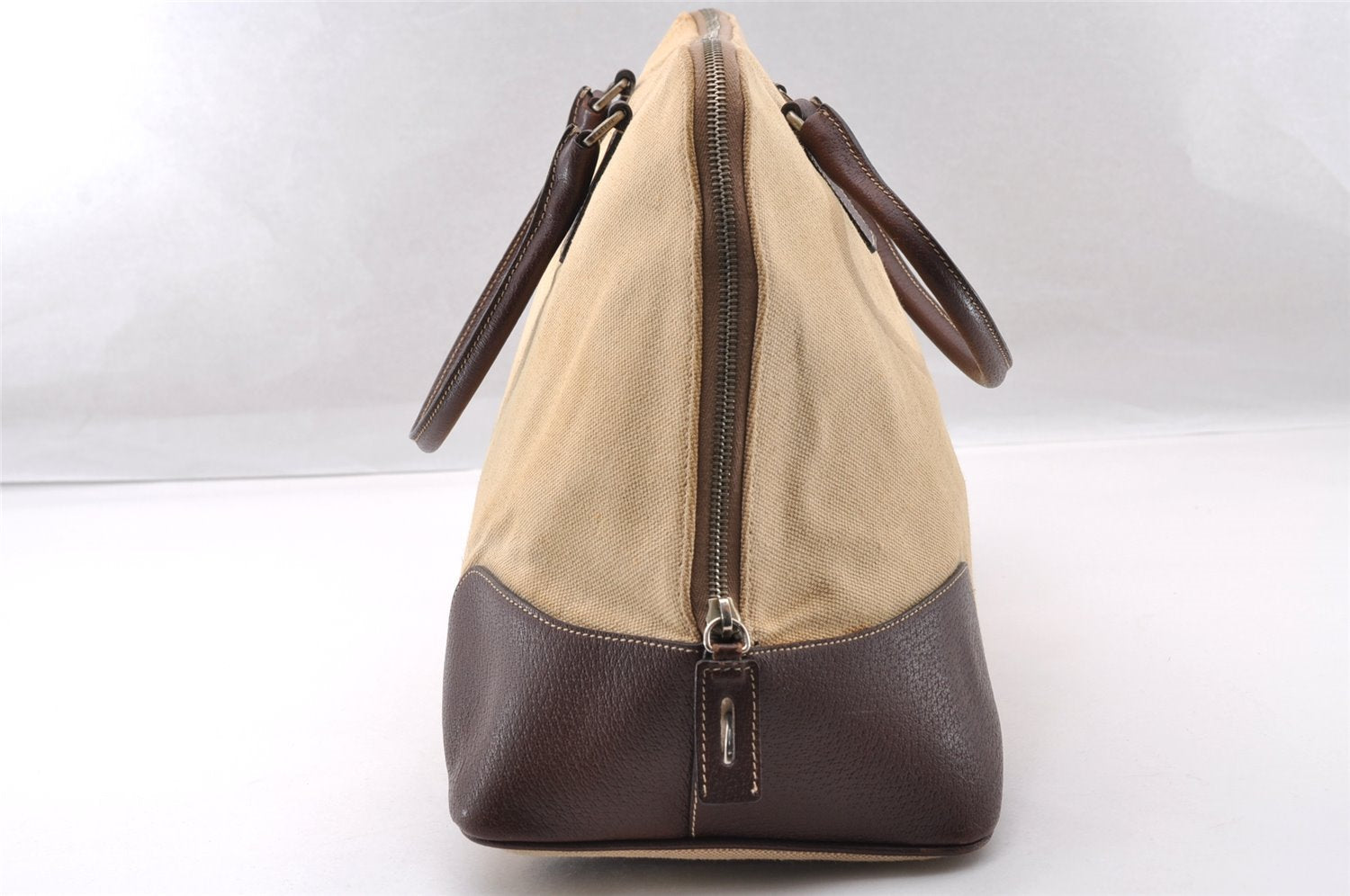 Authentic PRADA Vintage Canvas Leather Tote Hand Bag Beige 3973I