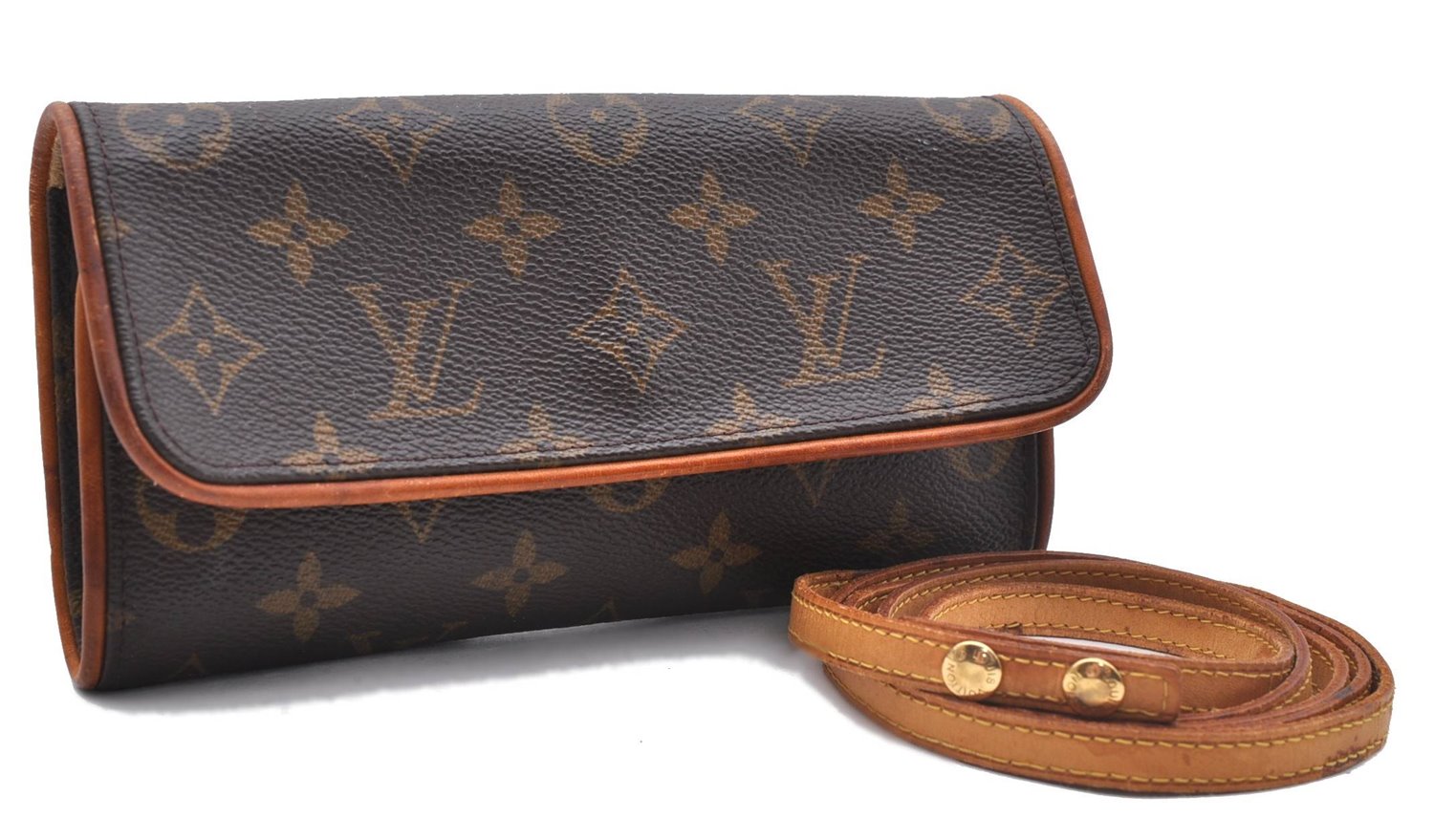 Authentic Louis Vuitton Monogram Pochette Twin PM Shoulder Bag M51854 LV 3977D