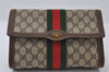 Authentic GUCCI Web Sherry Line Clutch Hand Bag GG PVC Leather Brown Junk 3977I