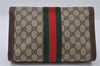 Authentic GUCCI Web Sherry Line Clutch Hand Bag GG PVC Leather Brown Junk 3977I