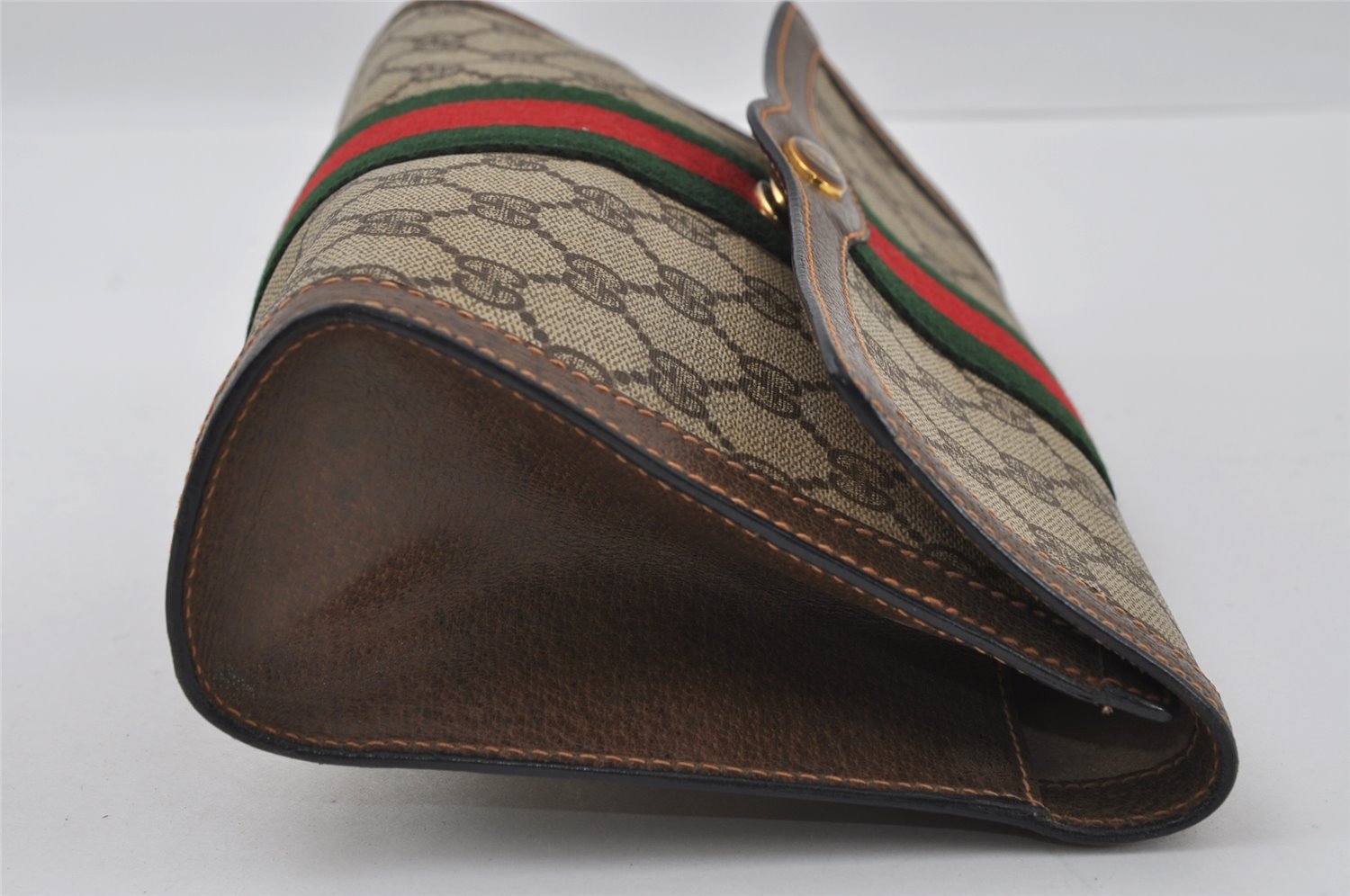 Authentic GUCCI Web Sherry Line Clutch Hand Bag GG PVC Leather Brown Junk 3977I