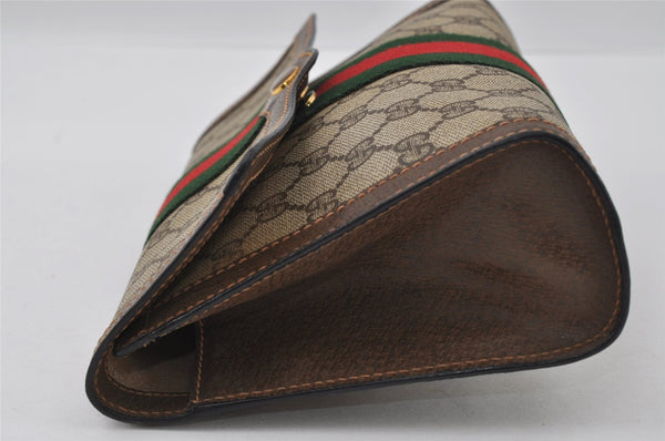 Authentic GUCCI Web Sherry Line Clutch Hand Bag GG PVC Leather Brown Junk 3977I