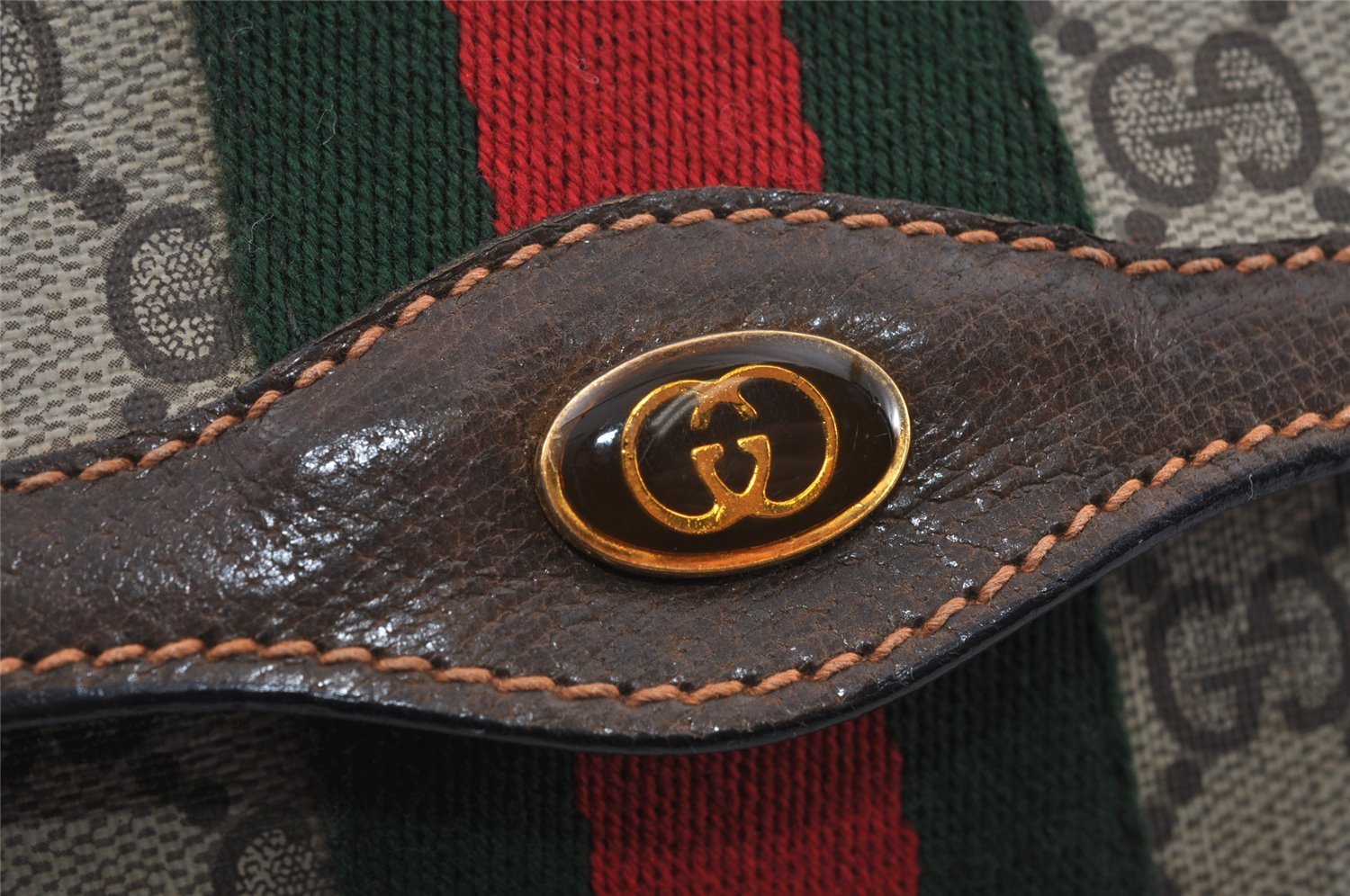 Authentic GUCCI Web Sherry Line Clutch Hand Bag GG PVC Leather Brown Junk 3977I