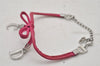 Authentic Christian Dior Chain Bracelet Silver Tone Leather Pink CD 3981I