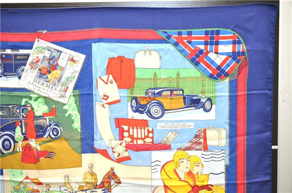 Authentic HERMES Carre 90 Scarf "L E legance er le Confort " Silk Blue 3984D