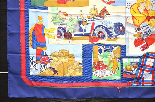 Authentic HERMES Carre 90 Scarf "L E legance er le Confort " Silk Blue 3984D