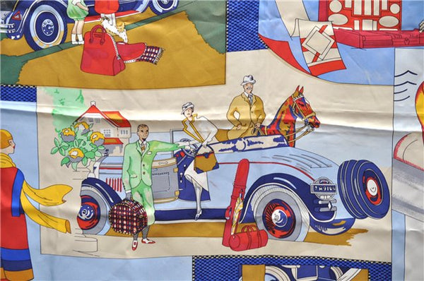 Authentic HERMES Carre 90 Scarf "L E legance er le Confort " Silk Blue 3984D