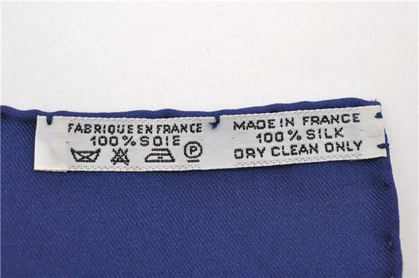 Authentic HERMES Carre 90 Scarf "L E legance er le Confort " Silk Blue 3984D