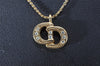 Authentic Christian Dior Gold Tone Rhinestone Chain Pendant Necklace CD 3984I