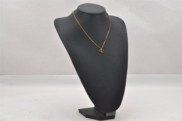 Authentic Christian Dior Gold Tone Chain Pendant Necklace Black CD 3985I