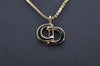 Authentic Christian Dior Gold Tone Chain Pendant Necklace Black CD 3985I