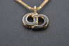 Authentic Christian Dior Gold Tone Chain Pendant Necklace Black CD 3985I