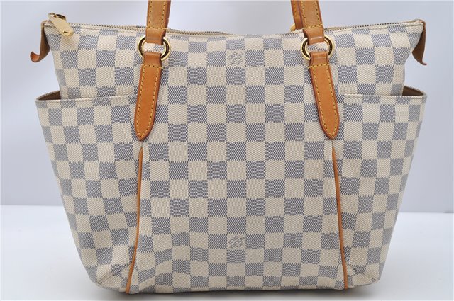 Authentic Louis Vuitton Damier Azur Totally PM Tote Bag White N41280 LV 3988F