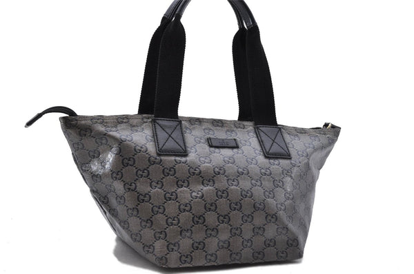 Authentic GUCCI GG Crystal Shoulder Tote Bag PVC Leather 131228 Black Gold 3991D