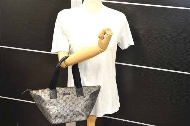 Authentic GUCCI GG Crystal Shoulder Tote Bag PVC Leather 131228 Black Gold 3991D