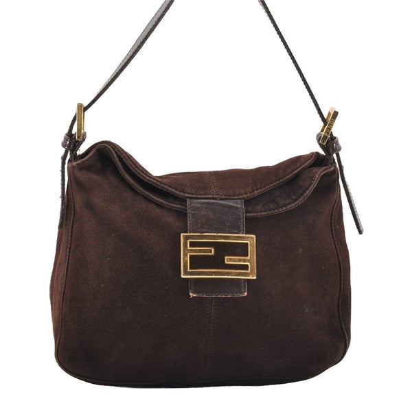 Authentic FENDI Mamma Baguette Shoulder Hand Bag Suede Leather Brown 3994I
