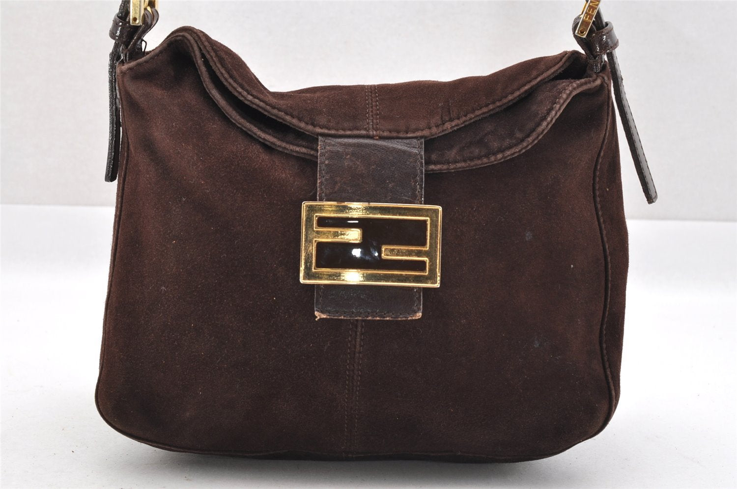 Authentic FENDI Mamma Baguette Shoulder Hand Bag Suede Leather Brown 3994I