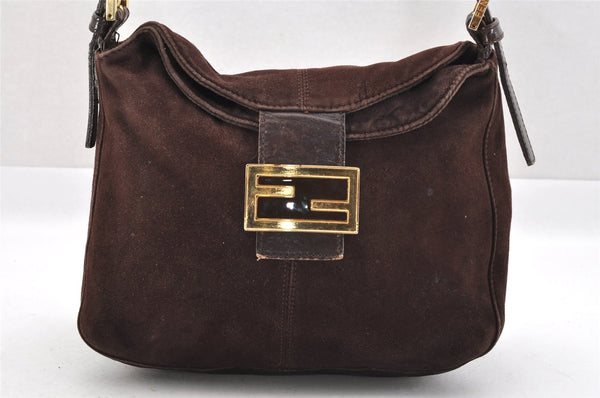 Authentic FENDI Mamma Baguette Shoulder Hand Bag Suede Leather Brown 3994I
