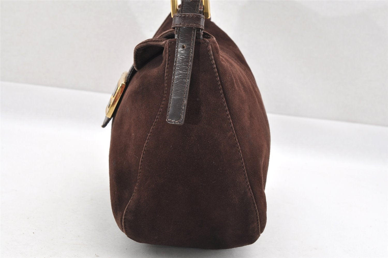 Authentic FENDI Mamma Baguette Shoulder Hand Bag Suede Leather Brown 3994I