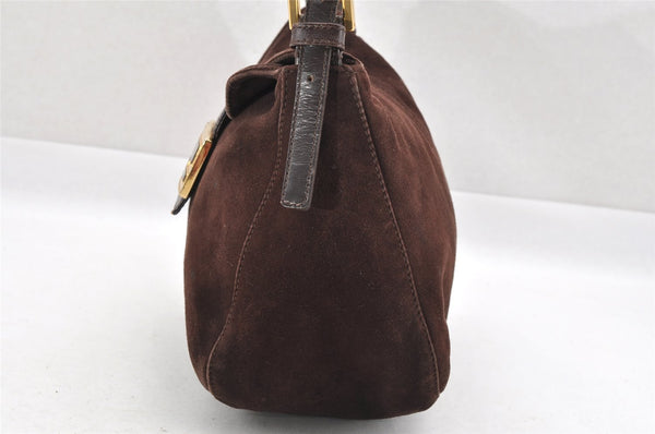 Authentic FENDI Mamma Baguette Shoulder Hand Bag Suede Leather Brown 3994I