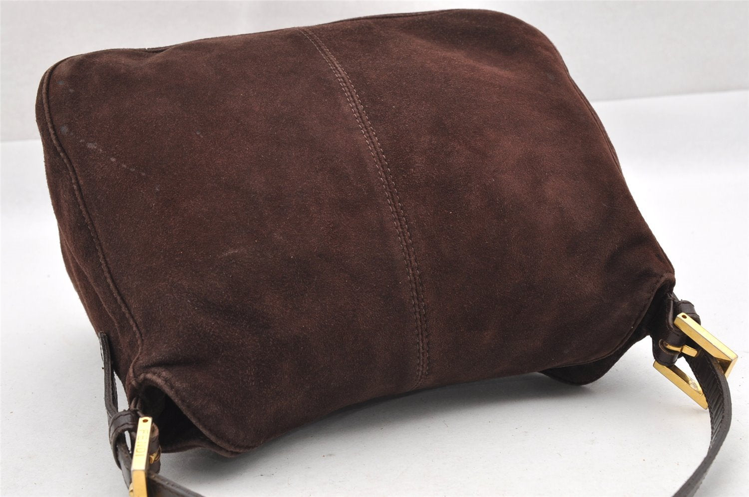 Authentic FENDI Mamma Baguette Shoulder Hand Bag Suede Leather Brown 3994I