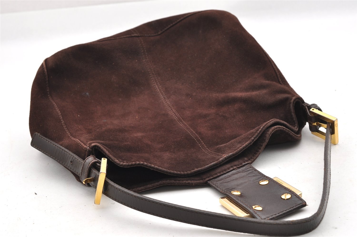Authentic FENDI Mamma Baguette Shoulder Hand Bag Suede Leather Brown 3994I